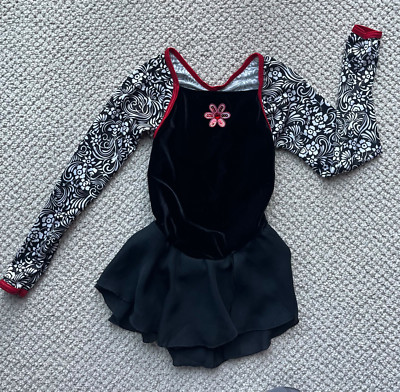 GK ELITE CHILDS VELVET LONG SLEEVE FIGURE SKATE DRESS SIZE CM