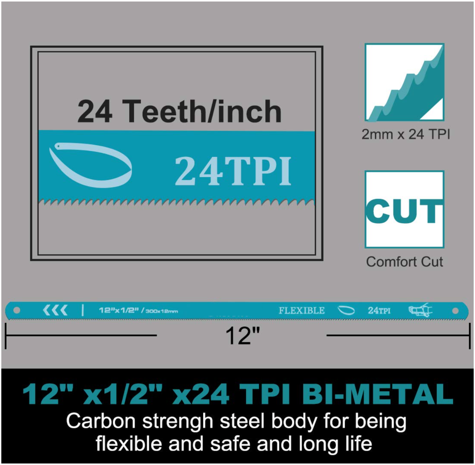 HACKSAW BLADE 12" [24TPI] HI-SPEED FLEXIBLE CARBON STRENGTH STEEL - 1EA