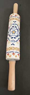 Martha Stewart Ceramic Rolling Pin Multicolor Blue/Gold/Red