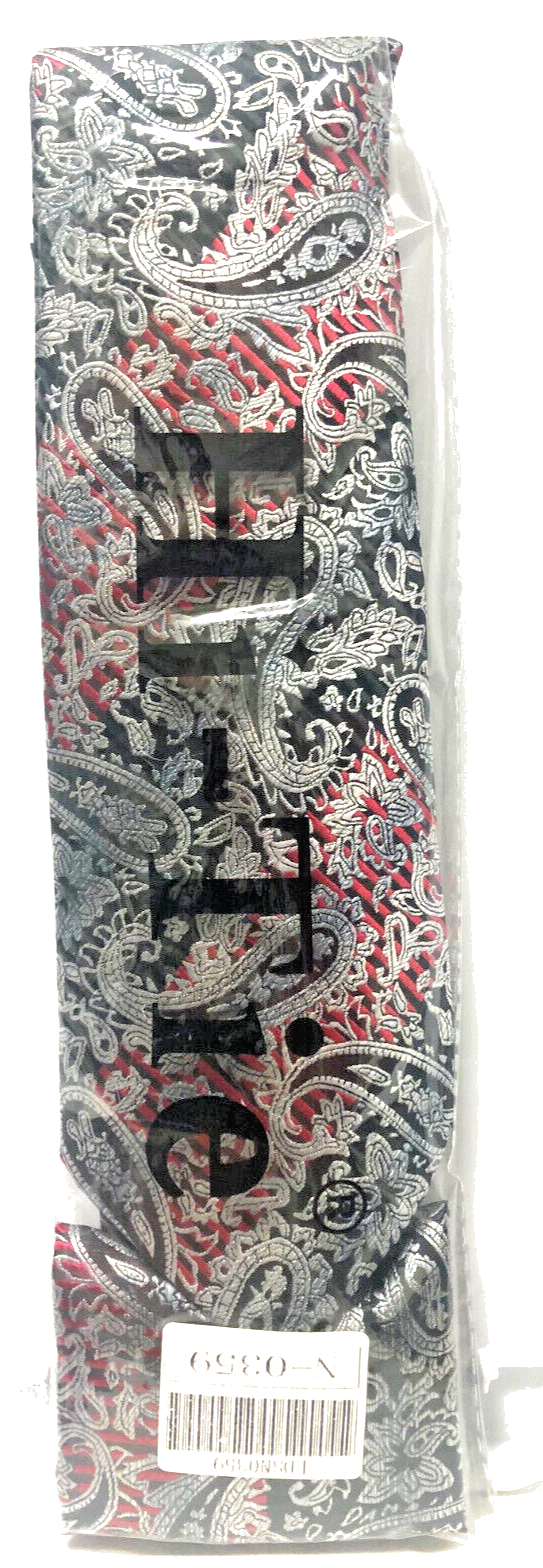 Hi-Tie Mens Classic Necktie Handkerchief Cufflink paisley black red pocket sq