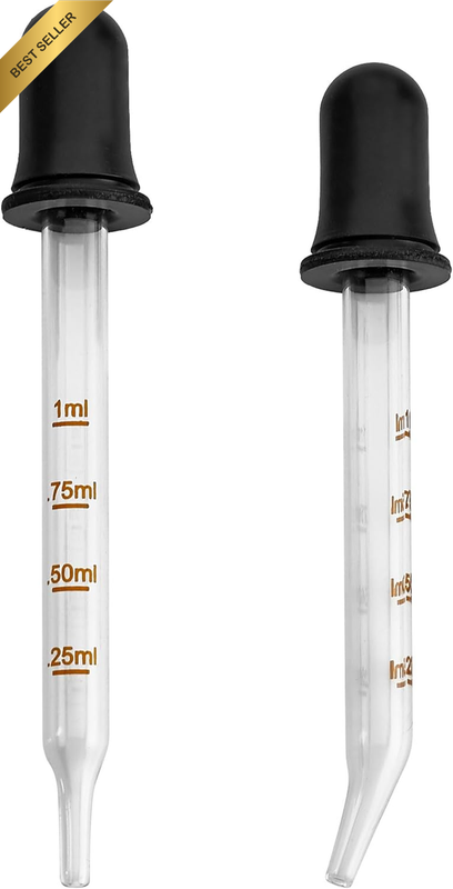 Eye Dropper - (Pack of 2) Bent & Straight Tip Calibrated Glass Medicine Droppers