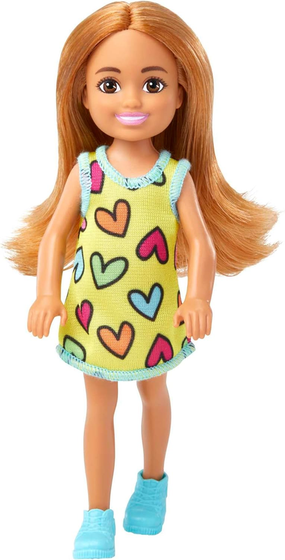 Barbie Chelsea Doll, Small Doll Wearing Removable Heart-Print Dress and Shoes, B
