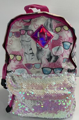 Two Girl s Bling School backpack With Sequenced and Cool Cats Art Print