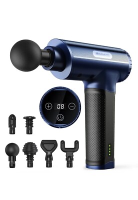 Homech 20 Speed Massage Gun 6 Attachment Heads HM-PCA004 Blue/Black - New 