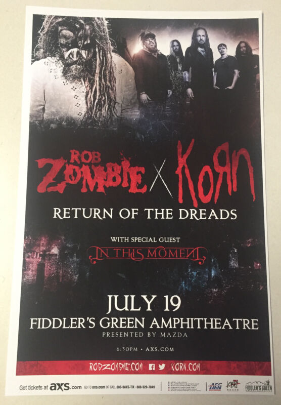 ROB ZOMBIE & KORN Return Of The Dreads Tour Fiddlers Denver 11x17 Promo Poster