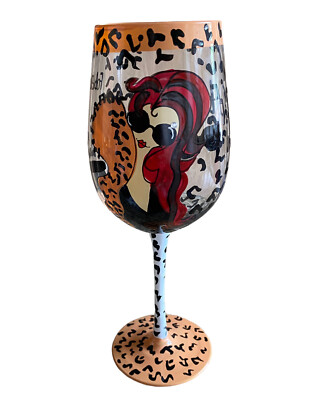 Lolita fabulous HandPainted Wine Glass animal print goblet woman redhead gift