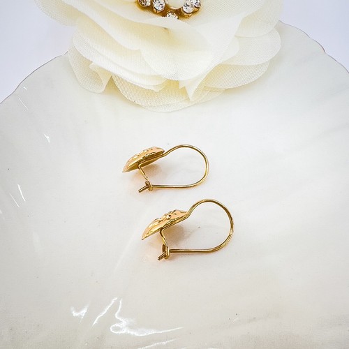 Antique 14k Rose Gold Repoussé Flower Heart Design Dangle Hook Earrings - Picture 6 of 10