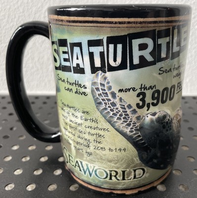 Sea World Sea Turtles Info Facts 3D Raised Black Coffee Tea Mug NEW