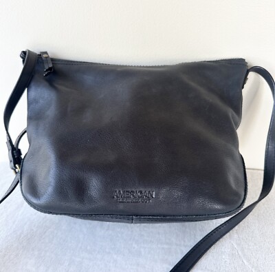 American Leather Co Black Genuine Leather Dayton Crossbody / Shoulder Bag Purse