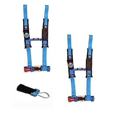 PRO ARMOR 4 POINT 2'' HARNESS SEAT BELTS PADDED PAIR BLUE W/ BYPASS RZR XP TURBO
