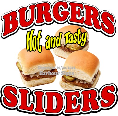 Burgers Sliders DECAL Hamburgers Food Sign Restaurant Concession (Choose Size)