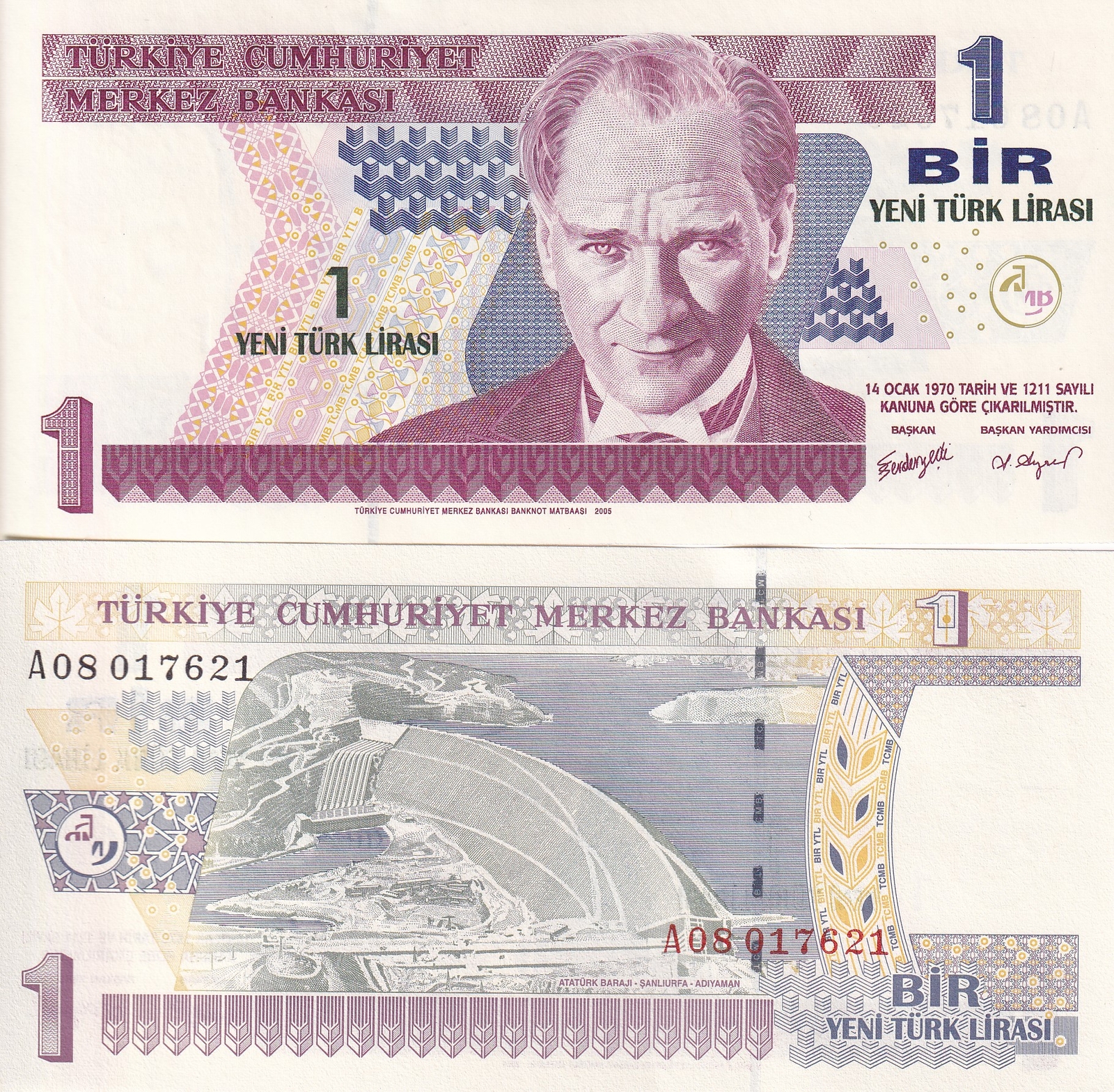 Turkey 1 Lirasi 2005 PREFIX A P 216 UNC