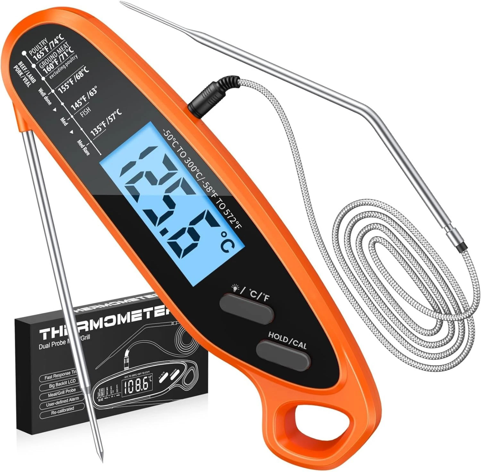 Babacom Digital Meat Thermometer with Dual Temperature Probes,Instant Read Grill