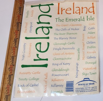 State Of Mine Ireland Sticker Sheet  8 1/2  X 11  Sheet New RARE USA Made