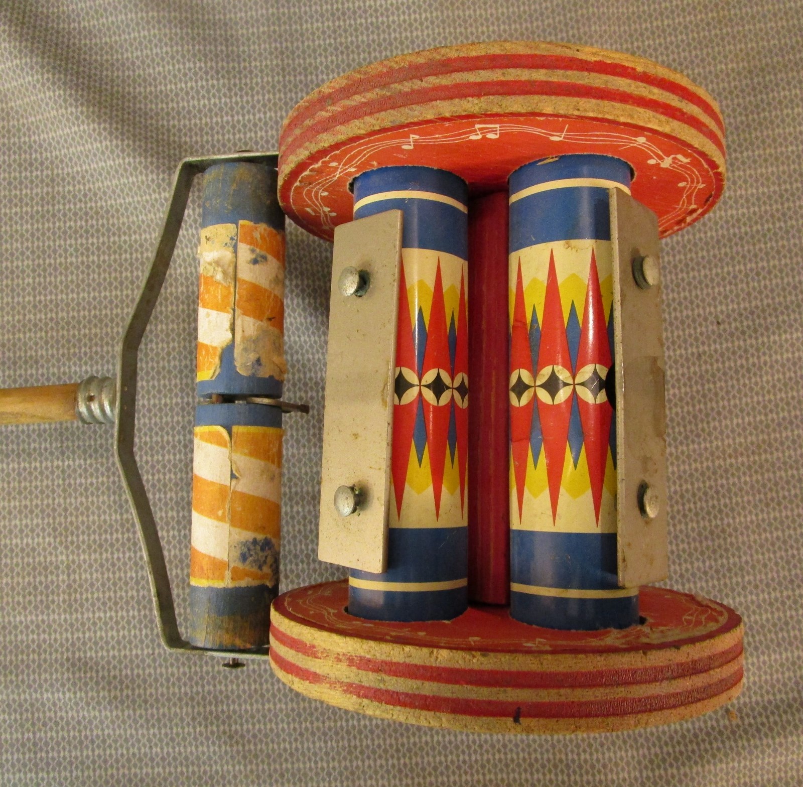 VTG 1950's FISHER PRICE ROLLER CHIME PUSH TOY #123 PAPER COVERED WOOD WHEELS