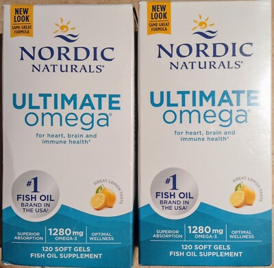 2 NORDIC NATURALS ULTIMATE OMEGA 1280mg FISH OIL SUPPLEMENT 120 X2 240 LEMON GEL