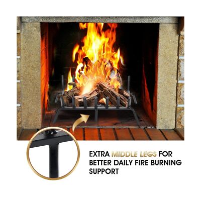 G GOOD GAIN Fireplace Grate with Ember Retainer, 24" Heavy Duty Cast Iron Ind...