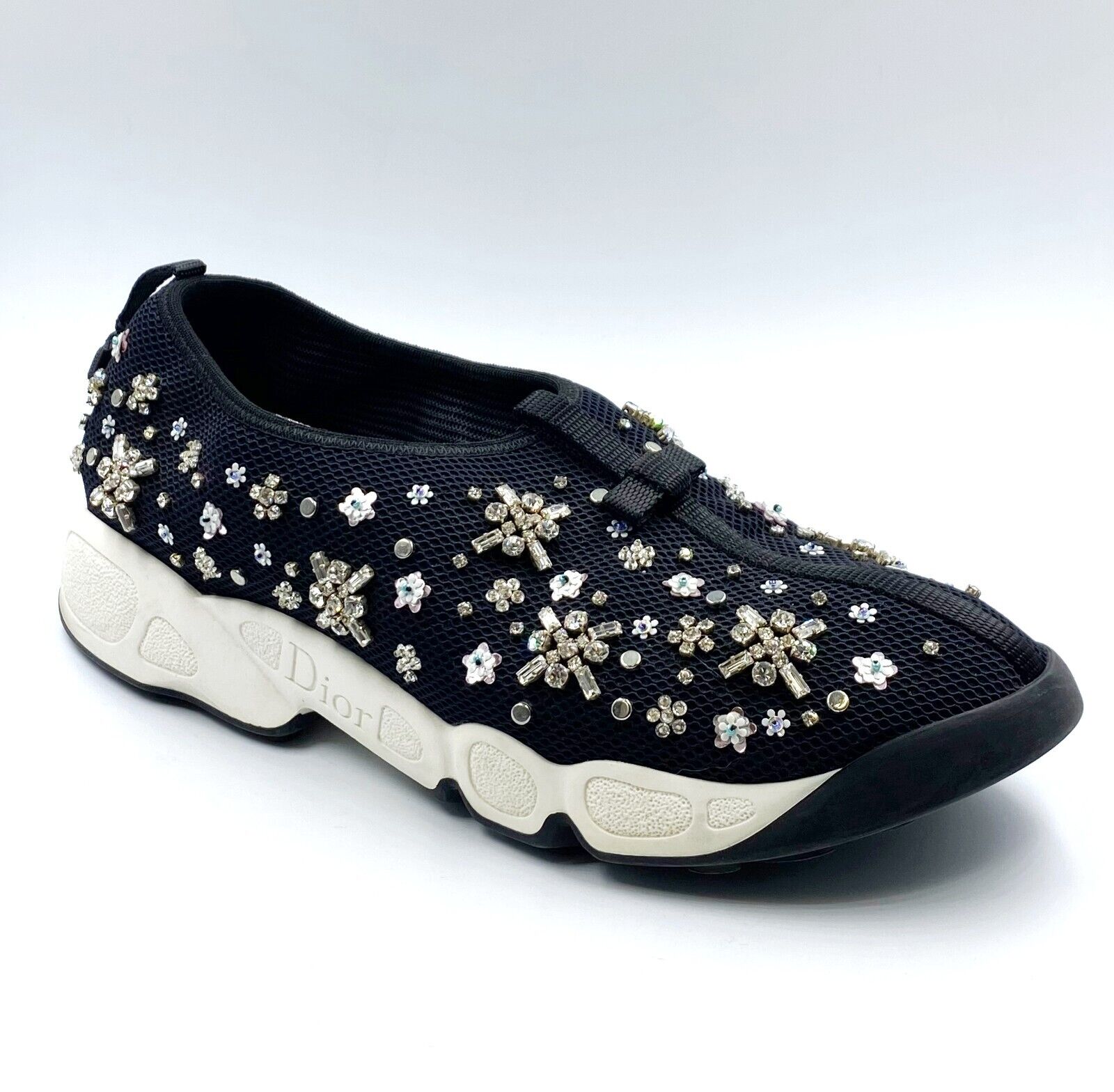 DIOR Black Floral Crystal Embellished Mesh Fusion Slip On DIOR Black Floral Crystal Embellished Mesh Fusion Slip On