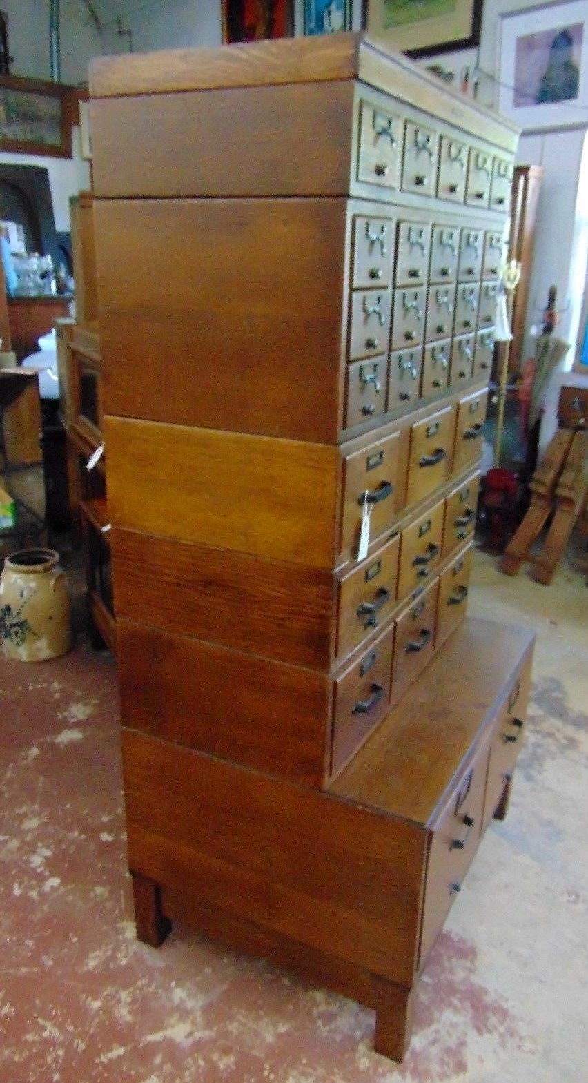 Antique Oak Stacking File Card Cabinet- 31 Drawer Library Bureau Makers