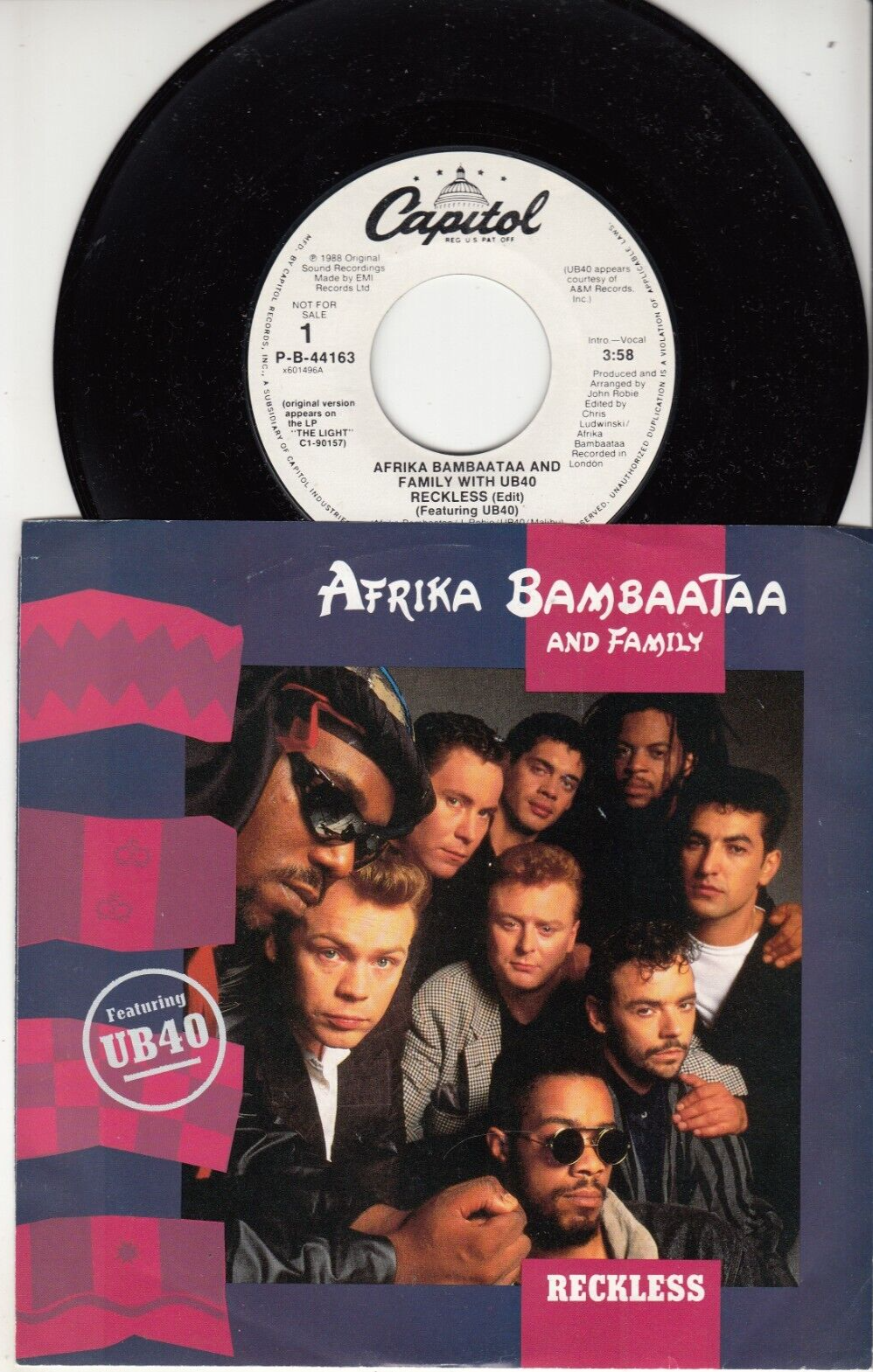 AFRIKA BAMBAATAA and UB40 - RECKLESS - PROMO CAPITOL 45 WPS