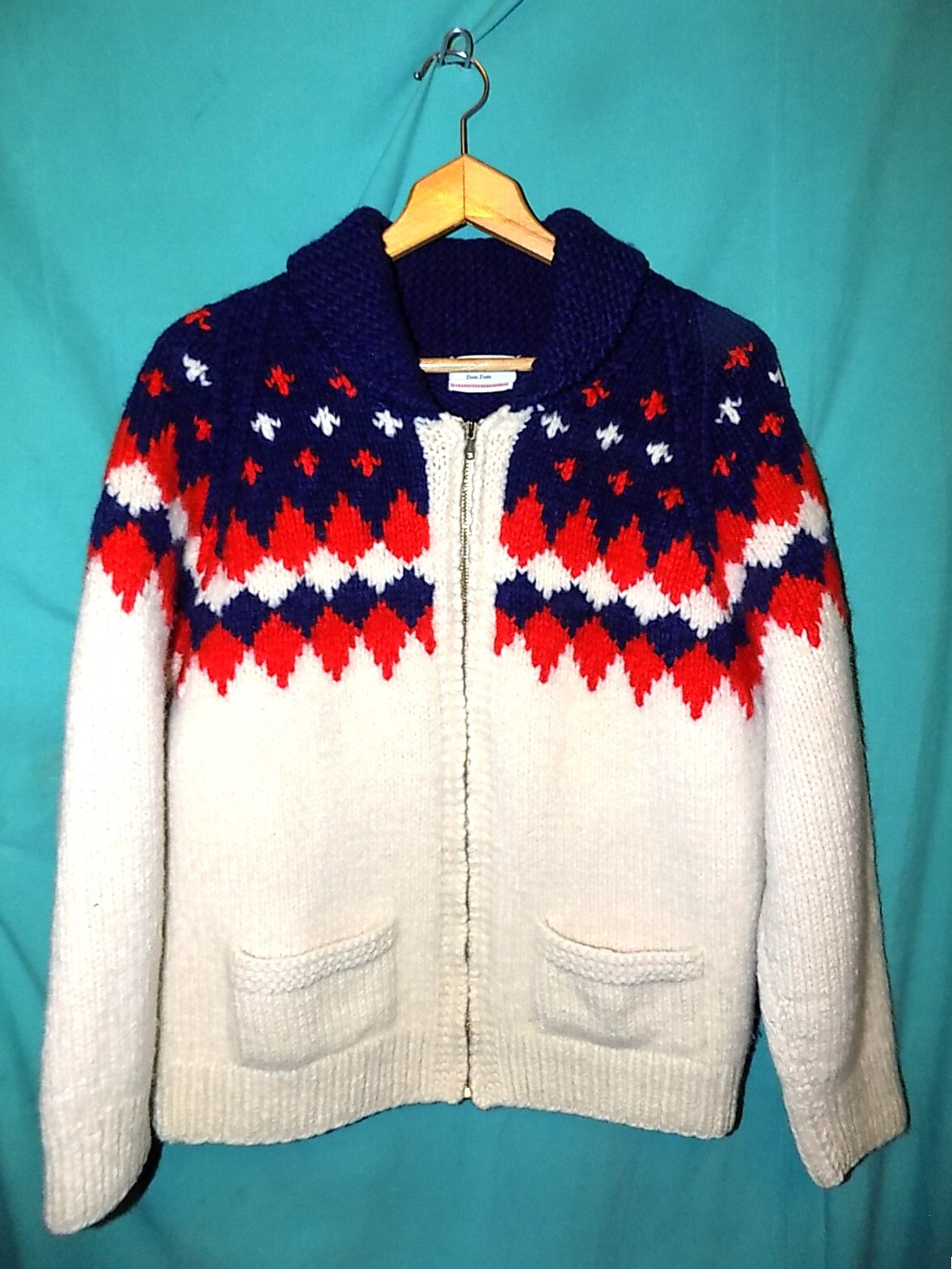 トップス 70's SWESTER EMPORIUM wool cardigan Exc! Vtg 70s HANDKNIT SWEATER, FULL TALON ZIP CARDIGAN, Sz L