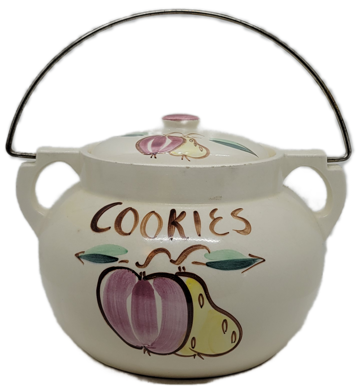 Vintage Esmond USA Pottery #534 Apple Pear Cookie Jar Metal