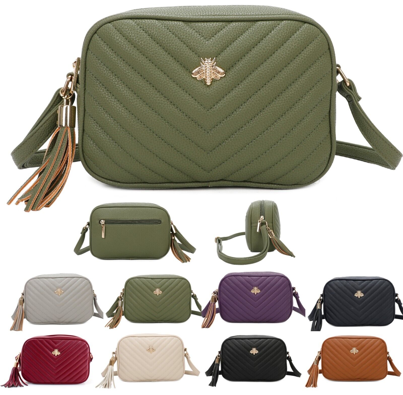 Ladies Quilted Gold Bee Decoration Shoulder Clutch Bag Women Ladies Quilted Gold Bee Decoration Shoulder Clutch Bag Women