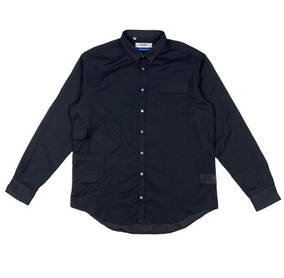 Mens MSGM Milano Multipocket Black Cotton Linen Dress Shirt Size 43