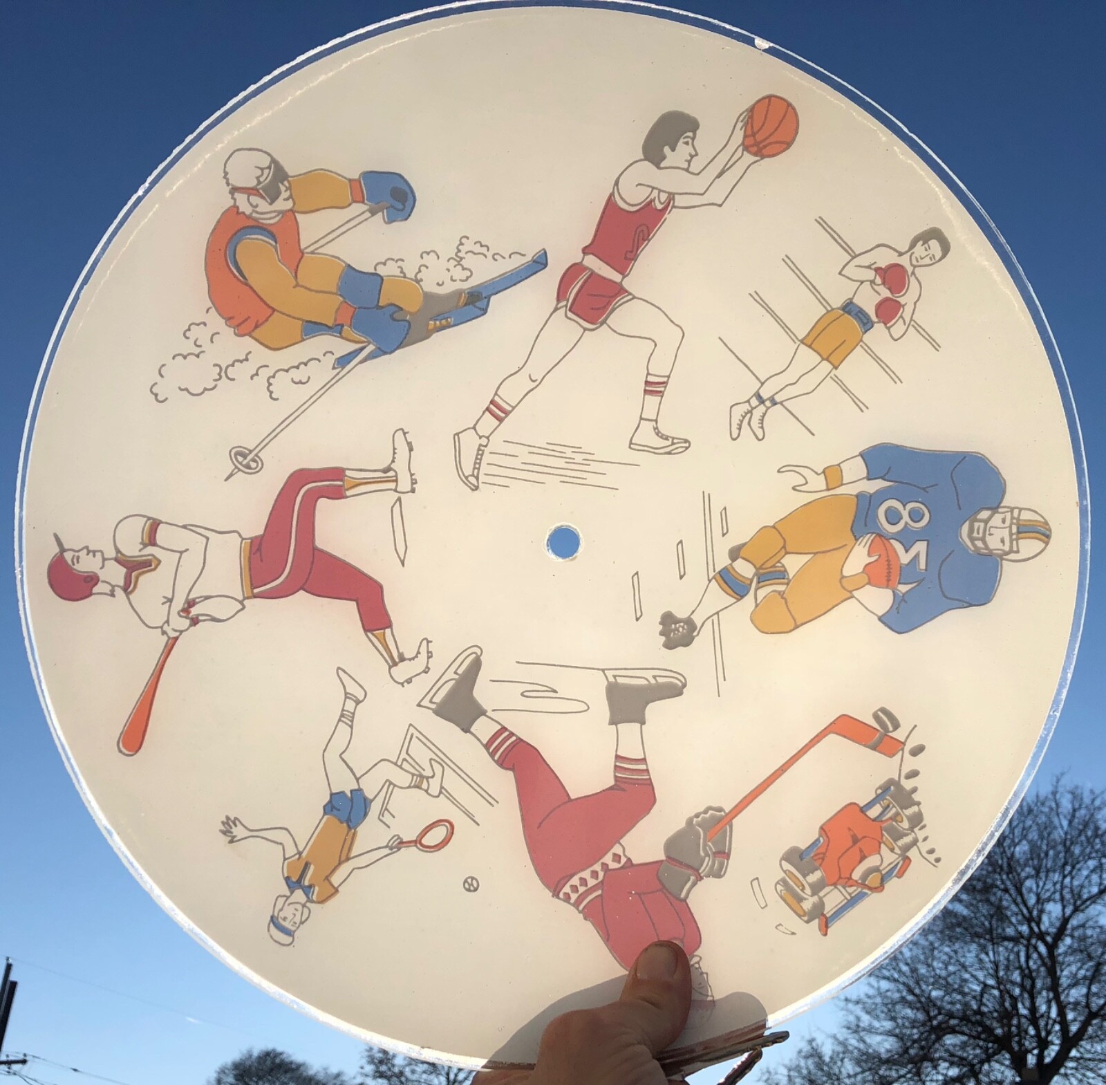 Vintage Mid Century 1960's Sports Glass Ceiling Light Shade Football Hockey