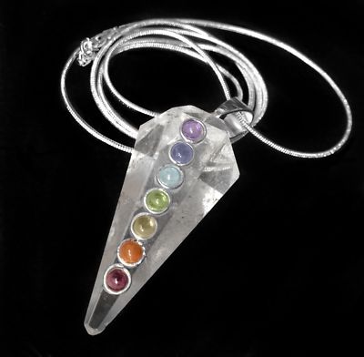 Clear Quartz 7 Chakra Pendant Crystal Point Sterling Silver Necklace Reik CHARGE
