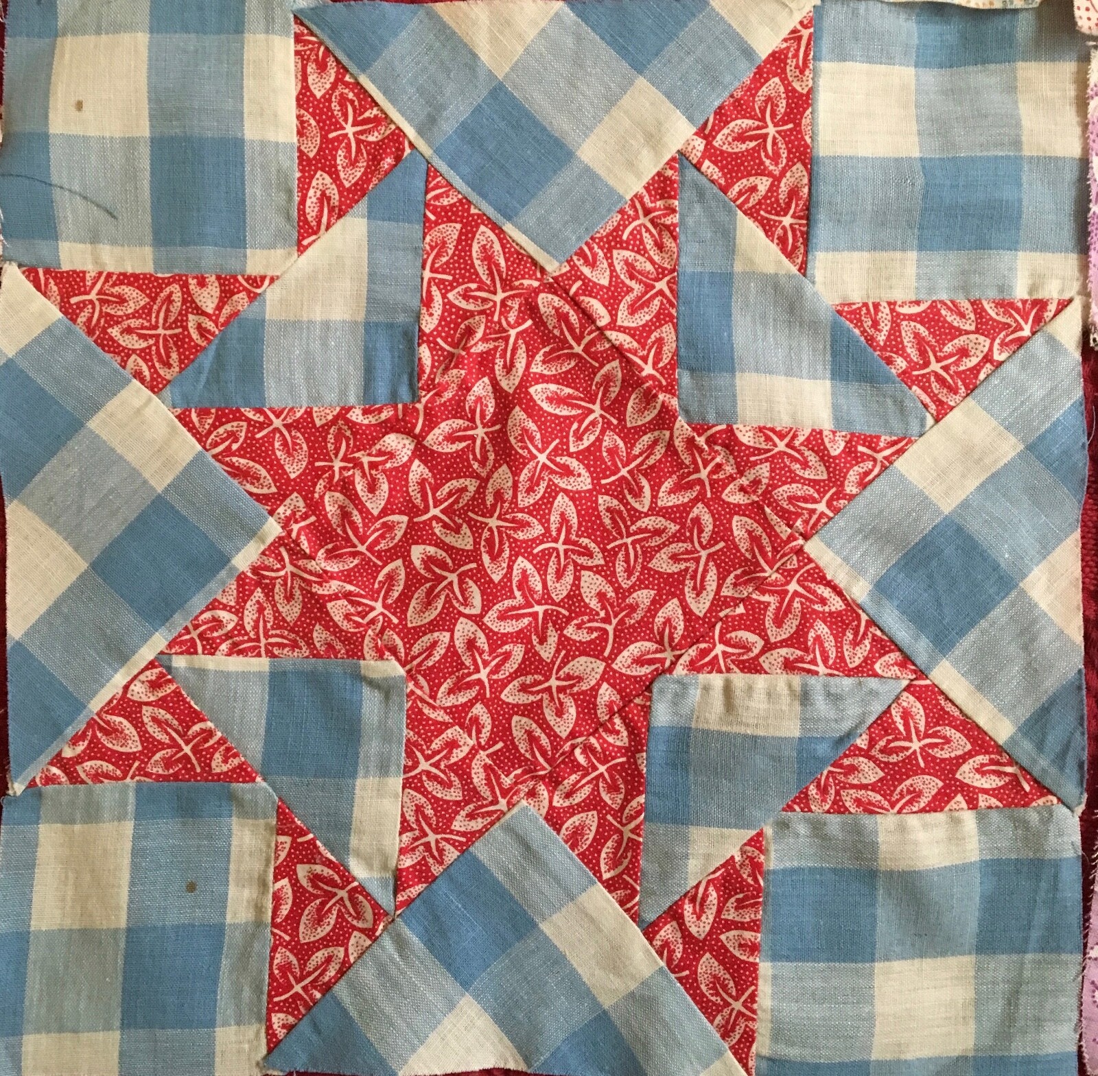 VINTAGE Lot of 6 QUILT SQUARES In Colorful Star Pattern 11 x 11