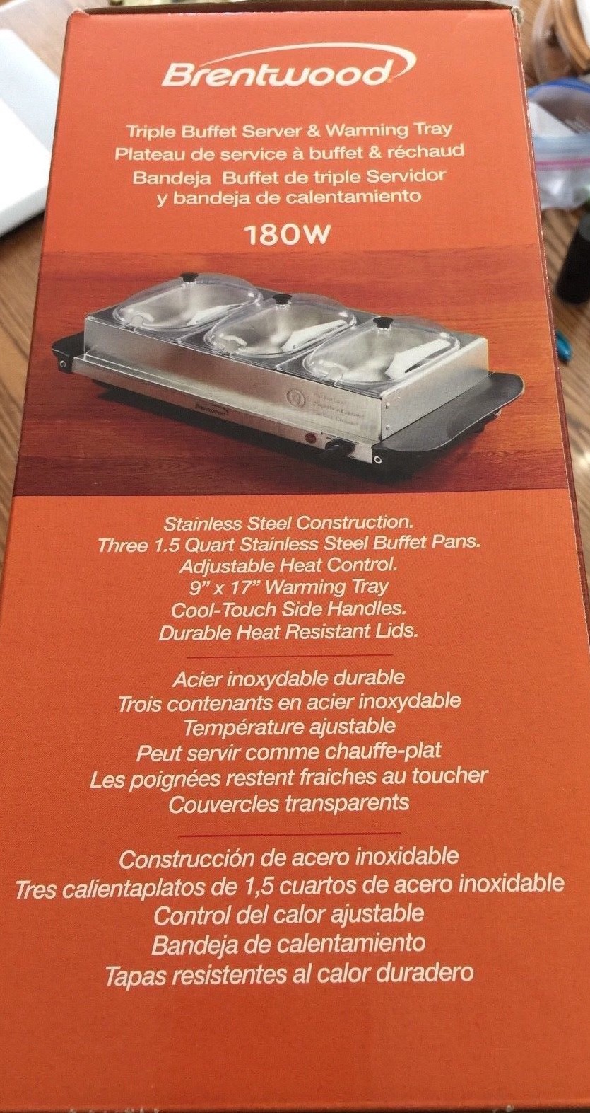 Brentwood TRIPLE BUFFET SERVER & WARMING TRAY