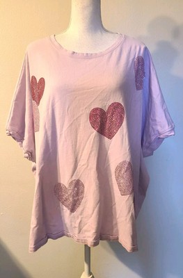J5 Peach Love California Short Sleeve Women's Top Pink Sequin Heart Size M