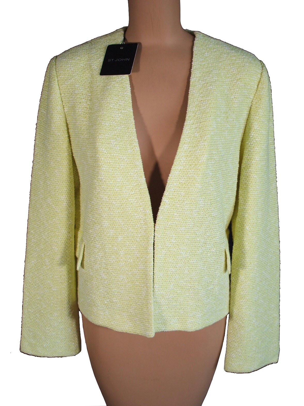 Pre-owned St John St. John Knits Limoncello Ecru Slub Knit Topper Jacket Blazer Sz 14 $1195 In White