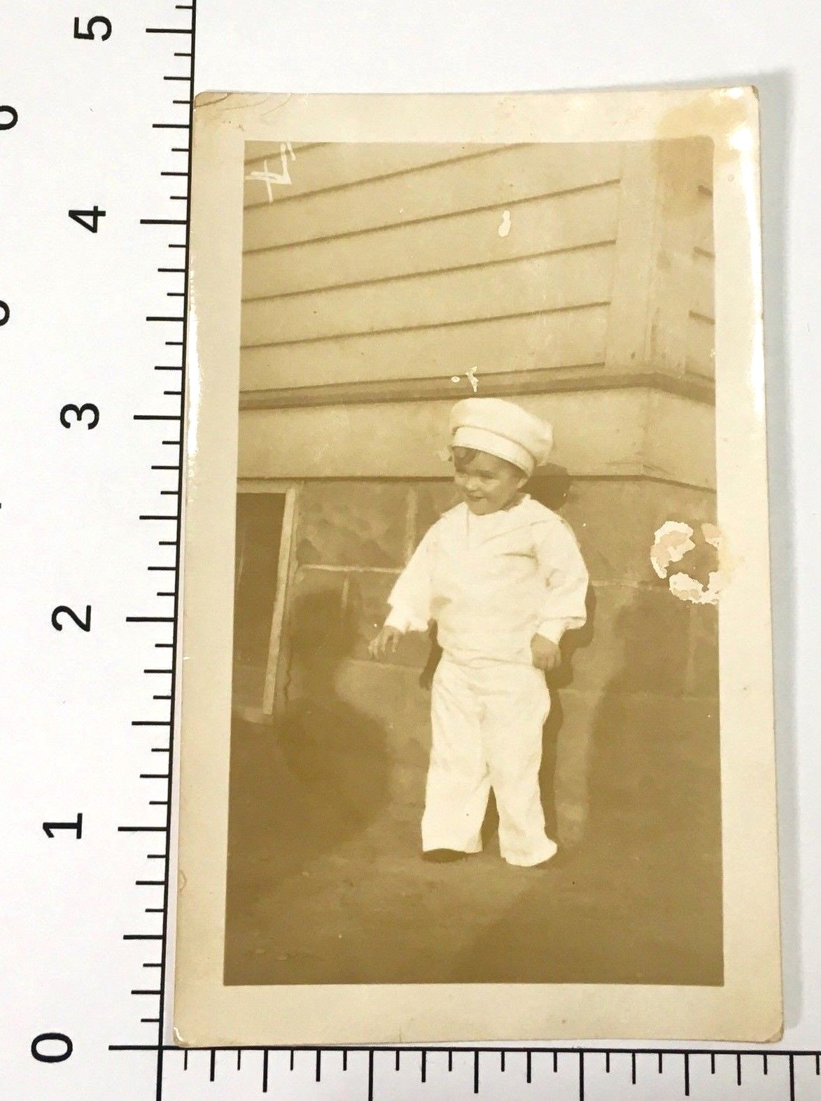 Vintage Little Boy Child White Sailor Sailor's Suit Snapshot Photo Photograph