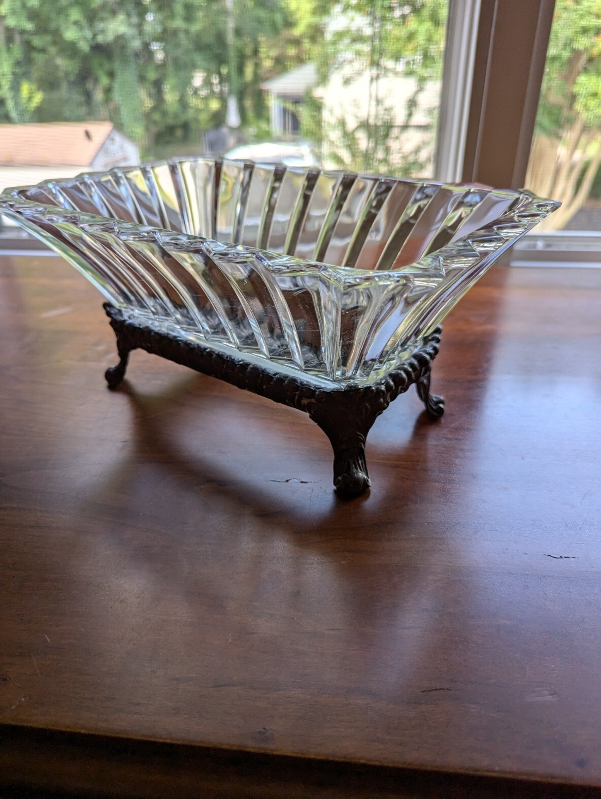 Vtg. F B Rogers Silver Co Footed Crystal Dish Fluted Silver