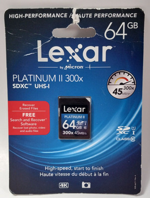 Lexar Platinum II High Performance Memory Card SDXC UHS-1 64GB 300x 45MB NEW