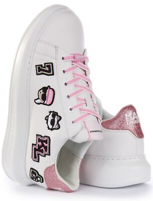 Pre-owned Karl Lagerfeld Versity Patch Womens Sneakers In White Pink Size Us 5