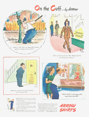 1945 ARROW SHIRTS vintage art PRINT AD cartoon comic colorful mens fashion style