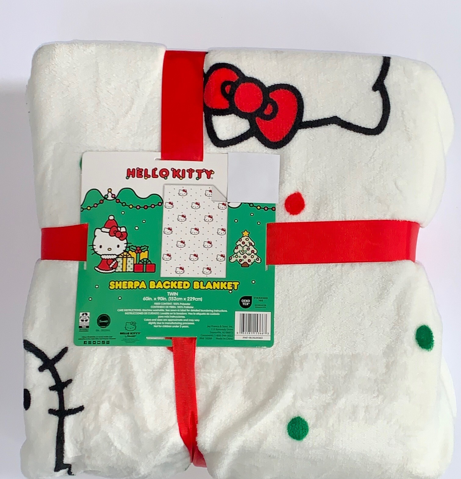 NEW Hello Kitty Christmas Sherpa Backed Twin Blanket White NEW Hello Kitty Christmas Sherpa Backed Twin Blanket White