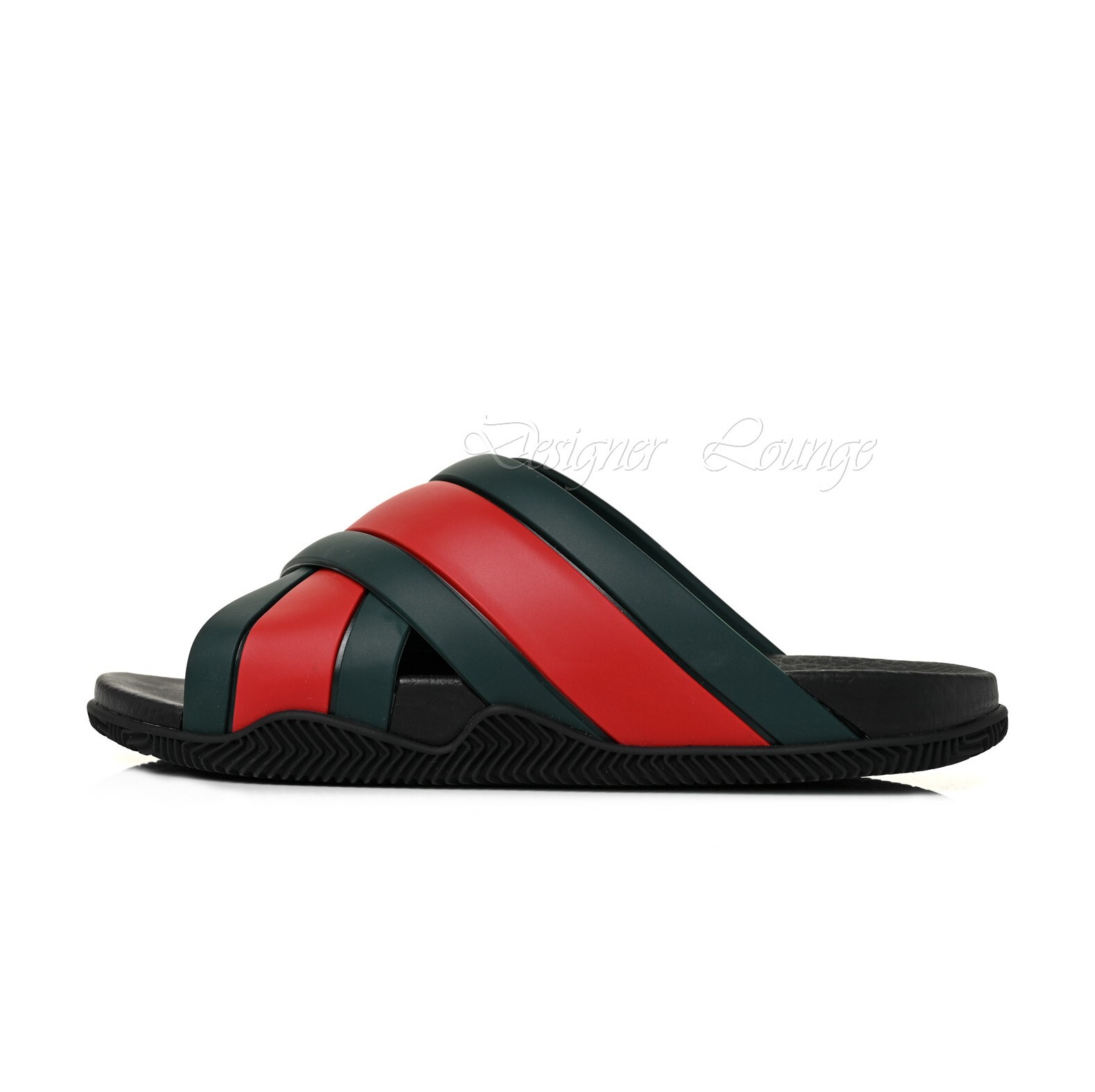 Pre-owned Gucci Women's Web Criss Cross Rubber Slides Sandals Eu 38 / Us 8 Authentic In Green/red/black