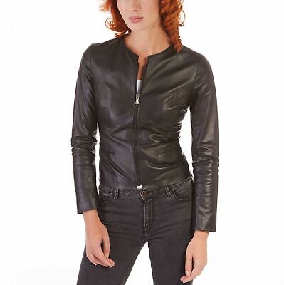 Women's Black Stylish Biker Real Leather Jacket Soft Lambskin Slim Fit Coat S-3X
