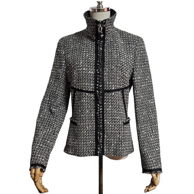 LAUREL by Escada Women Classic Tweed Bouclé Zip Blazer with Pockets ,Black/White