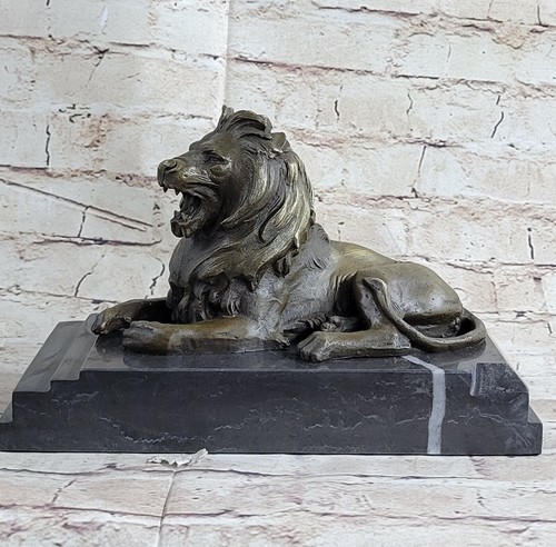 Roaring Male Lion Big Cat Safari Jungle Art Bronze Statue Decor Gift Figurine NR