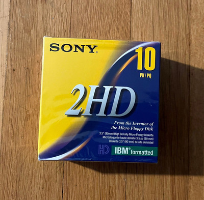 Sony 2HD 3.5'' Floppy Disk IBM Formatted Box 10 Diskettes SEALED