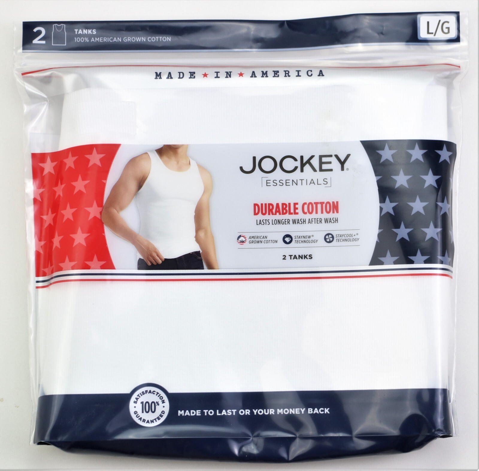 

New Jockey Made in America Майка из 100 % хлопка, 2 шт., белая, США, Белый