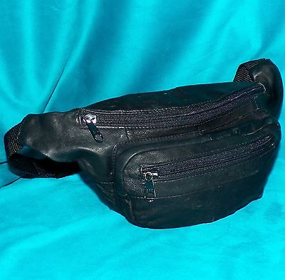 Genuine Black Leather Waist Utility Belt Festival Travel Bag Fanny Pack Unisex