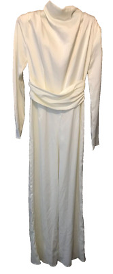 Pretty Little Thing White Satin High Neck Jumpsuit, NEW, Size 4