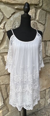 Anthropologie Bird Cage Label Dress Small Ivory Embroidered Lace Cold Shoulder