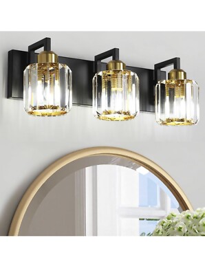 WILON Bathroom Vanity Light Fixtures, Modern Crystal 3 Light Vanity Light Bla...